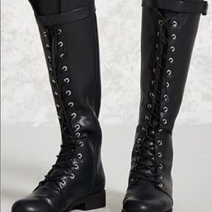 faux leather knee-high combat boots